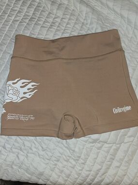 Civil Regime Brown High-Waist Bike Shorts with Flame Print